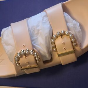 Stuart Weitzman Pearl-Embellished Slides